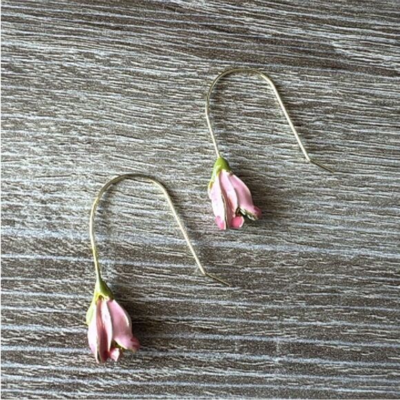 Pink flower earrings M104 - Picture 2 of 3